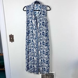 Tolani Sleeveless 100% Silk Paisley Floral Midi Length Button Down Dress Size L